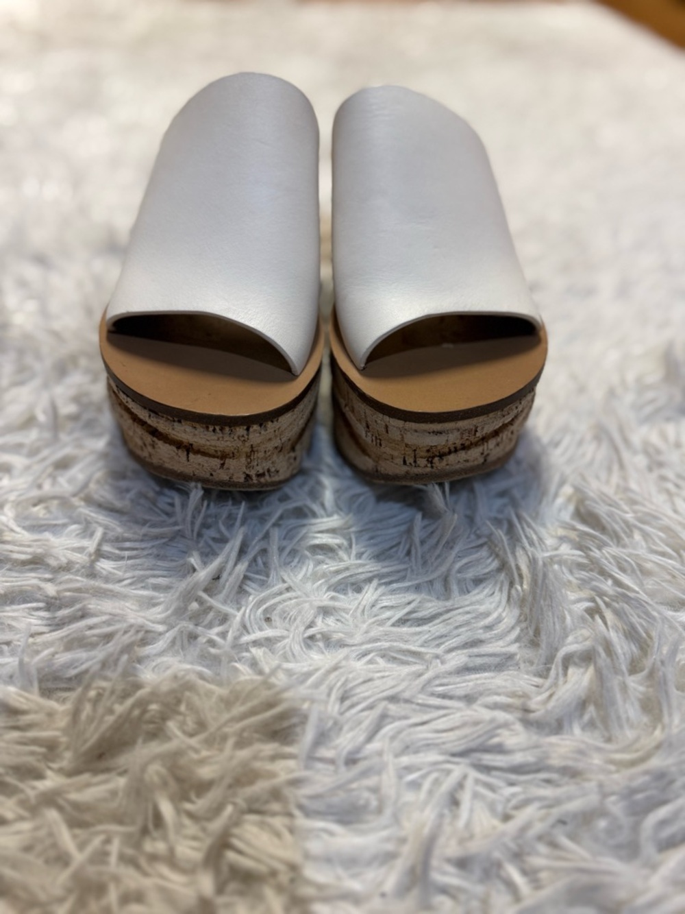 Chloe Camille Wedge Slide Sandals white Tan Gold Cork Platform